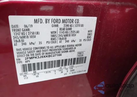 2019 Ford Edge Sel from USA, damaged, VIN 2FMPK3J9XKBC27166
